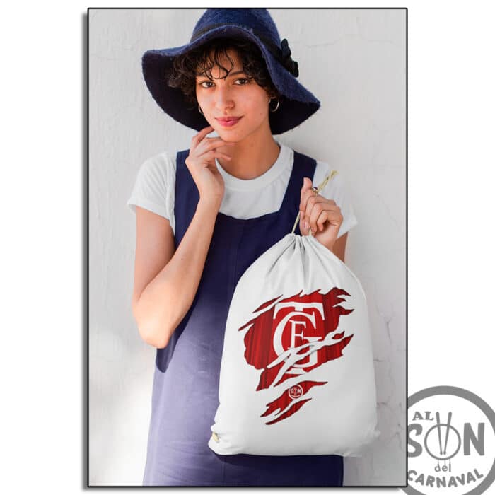 mochila saco logo del Falla Arañado blanca