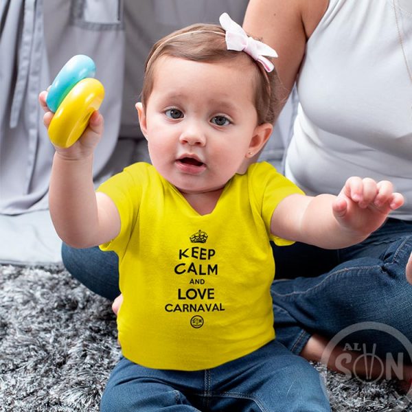 camiseta bebe keep calm and love carnaval amarilla