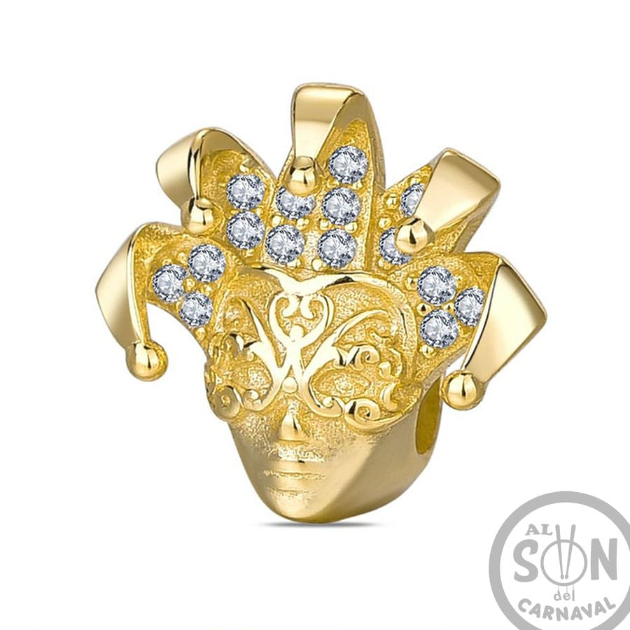 Abalorio_Charm_Máscara_de_bufón_de_plata_chapado_en_oro_con_circonitas