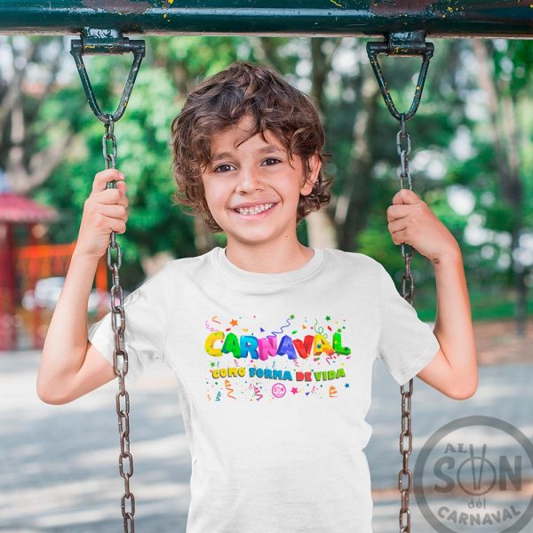 camiseta carnaval como forma de vida manga larga blanca para niño