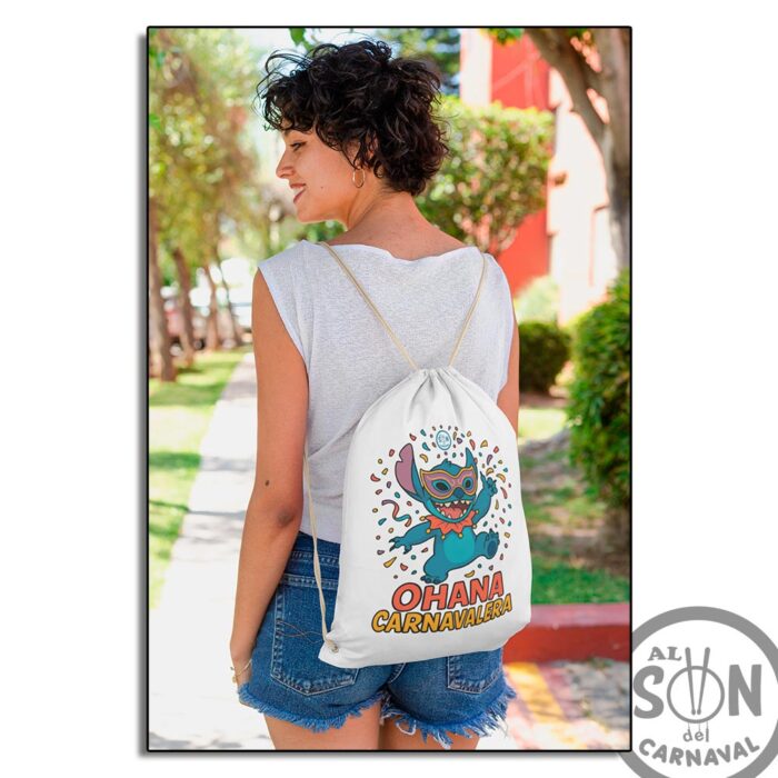 mochila de saco ohana carnavalera blanco