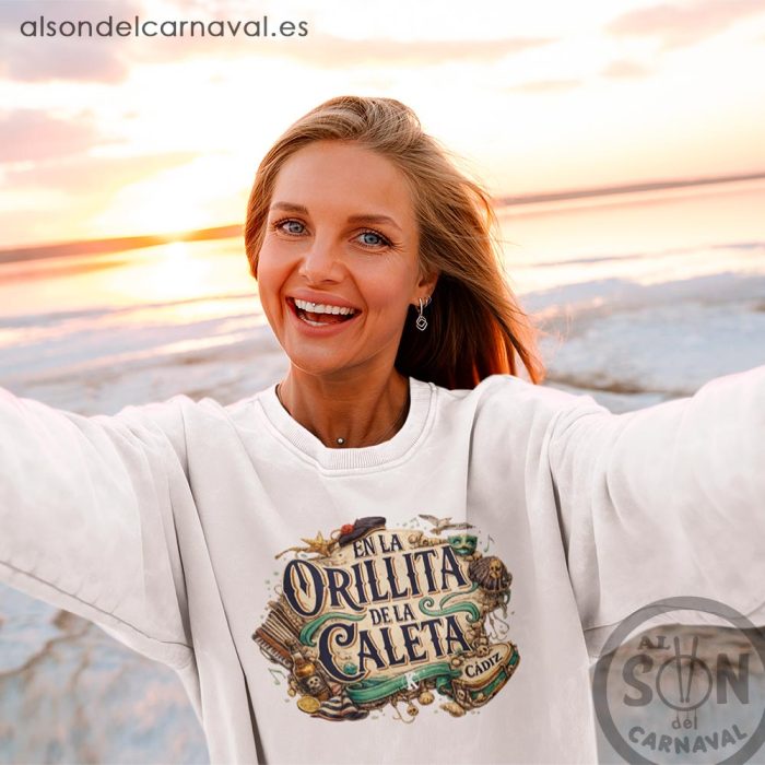 sudadera en la orillita de la caleta sin gorro blanca