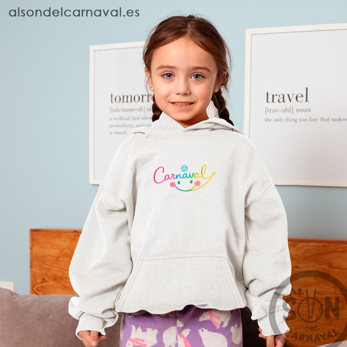 sudadera para niño sonrisa de carnaval con gorro blanca