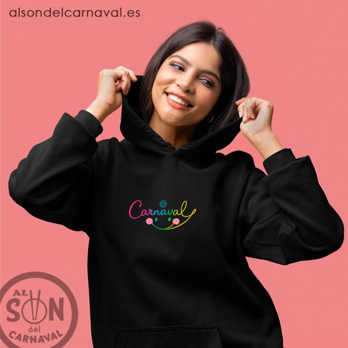 sudadera sonrisa de carnaval con gorro negra