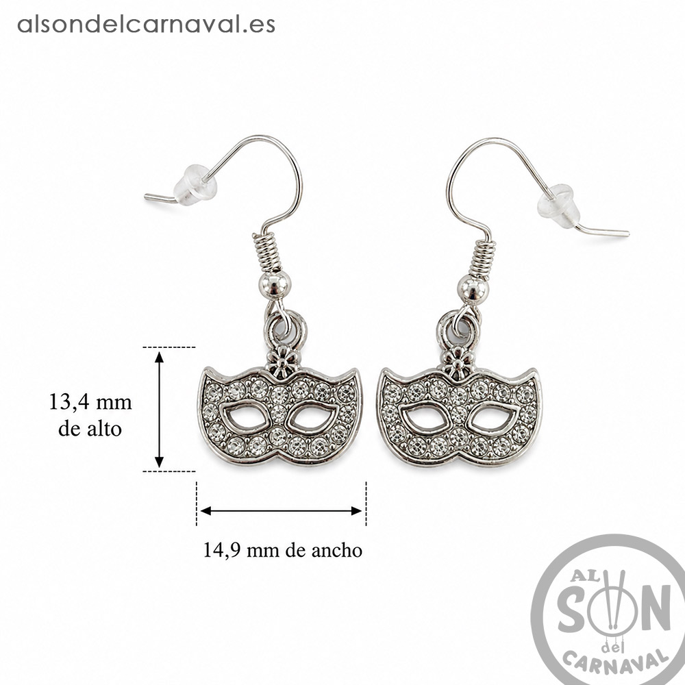 pendientes antifaces de carnaval medidas