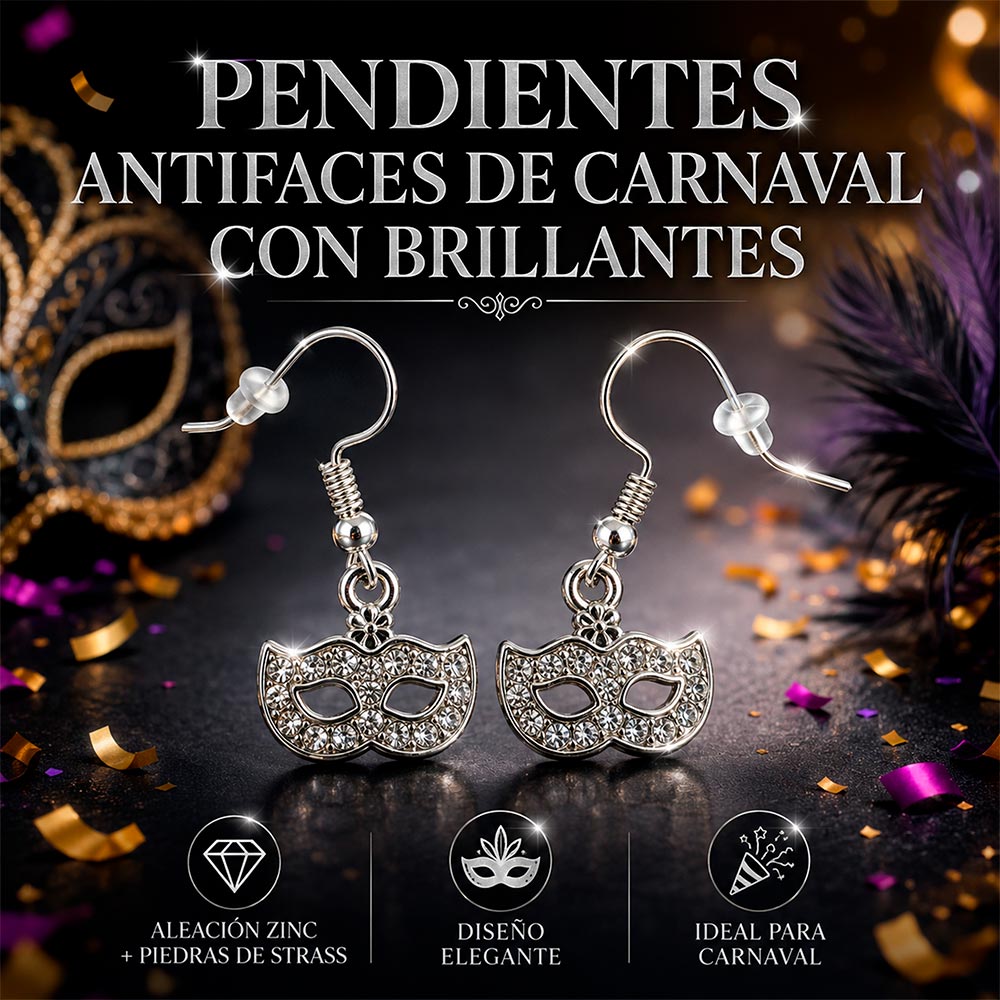 pendientes antifaz de carnaval con brillo
