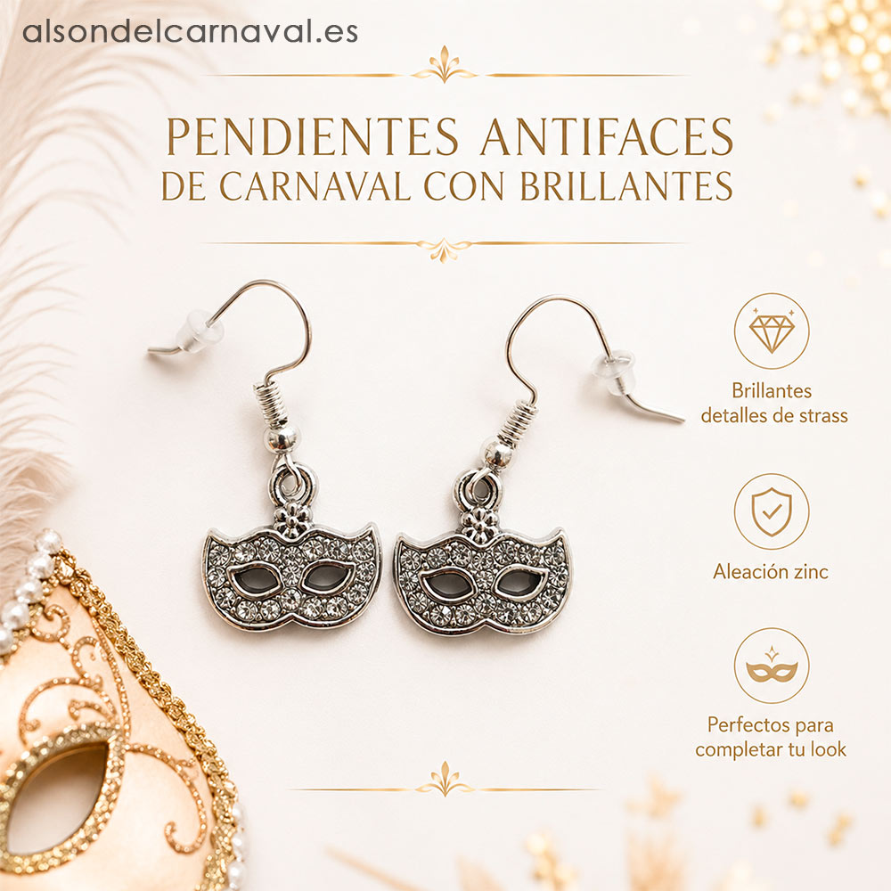 pendientes antifaz de carnaval de aleacion