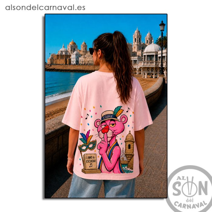 Camiseta Oversize pantera rosa amo a escucha trasera