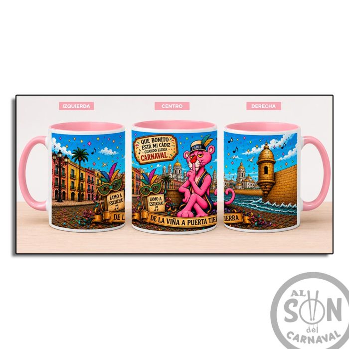 taza pantera rosa amo a escucha rosa