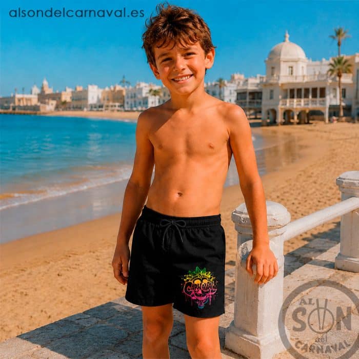 bañador para niño calavera de carnaval negro